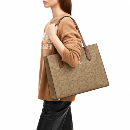 Coach Nina Signature Canvas Tote Bag – Khaki Saddle