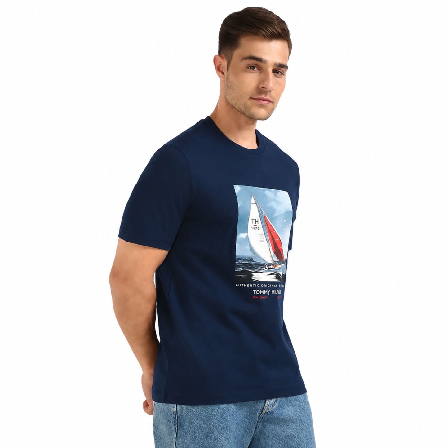 TOMMY HILFIGER Sailboat Print Regular Fit T-Shirt - Navy