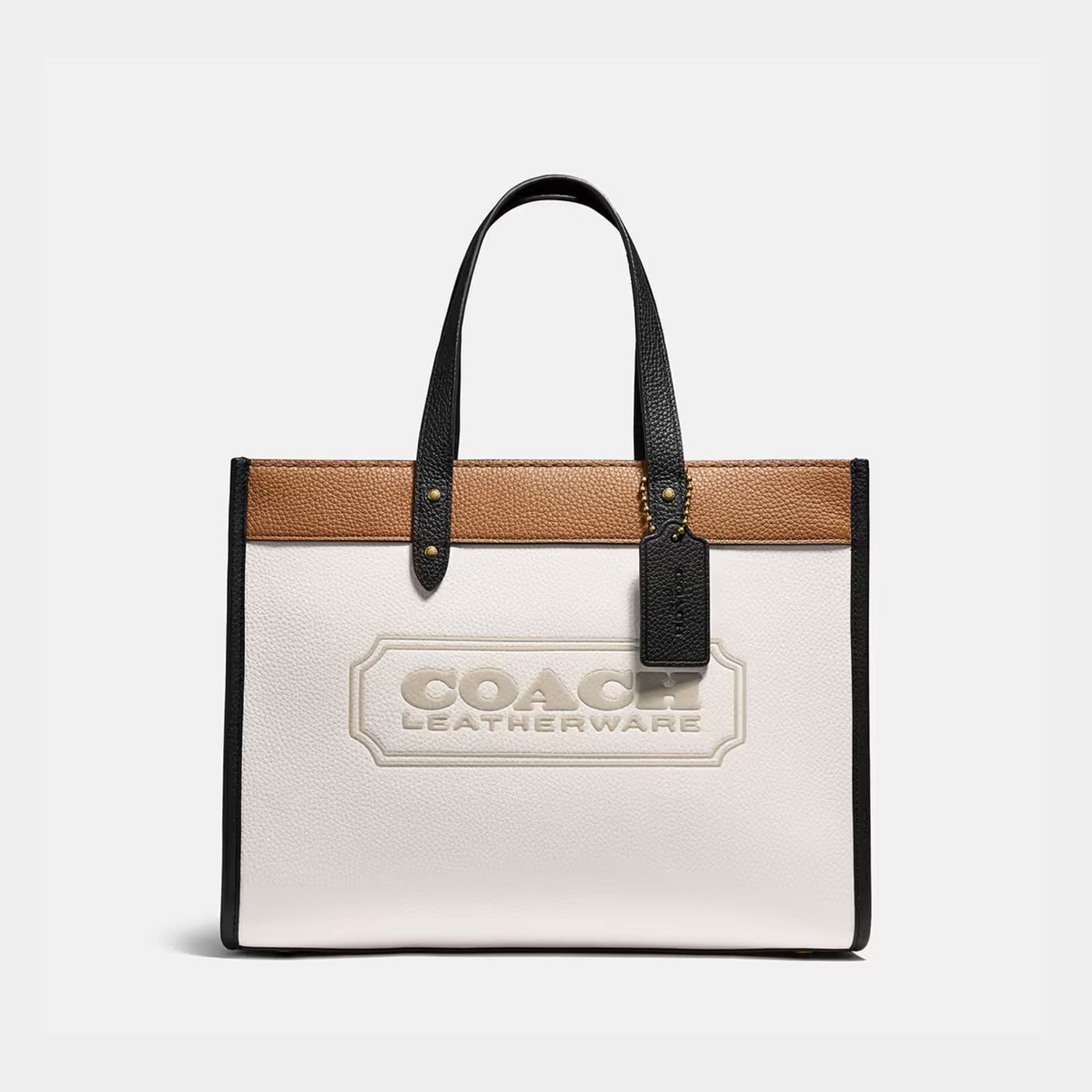 Coach Field Tote 30 Colourblocked White Signature Canvas & Leather Large Tote Bag with Detachable Strap