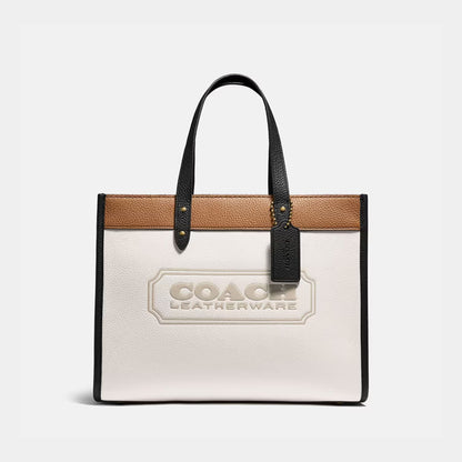 Coach Field Tote 30 Colourblocked White Signature Canvas & Leather Large Tote Bag with Detachable Strap