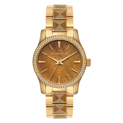 Michael Kors MK7389 Runway Pavé Women’s Watch | Tiger’s Eye Dial Gold-Tone Stainless Steel | Luxury Designer Watch