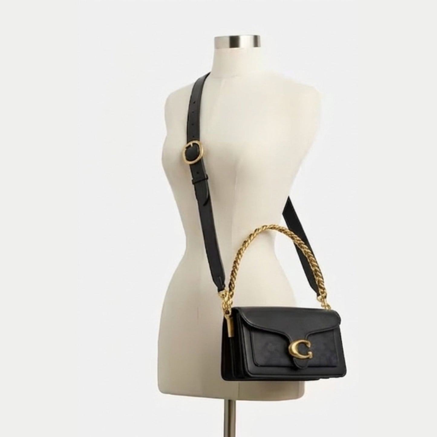 Coach Tabby 26 Medium Signature Canvas Shoulder Bag Black with Gold C Logo