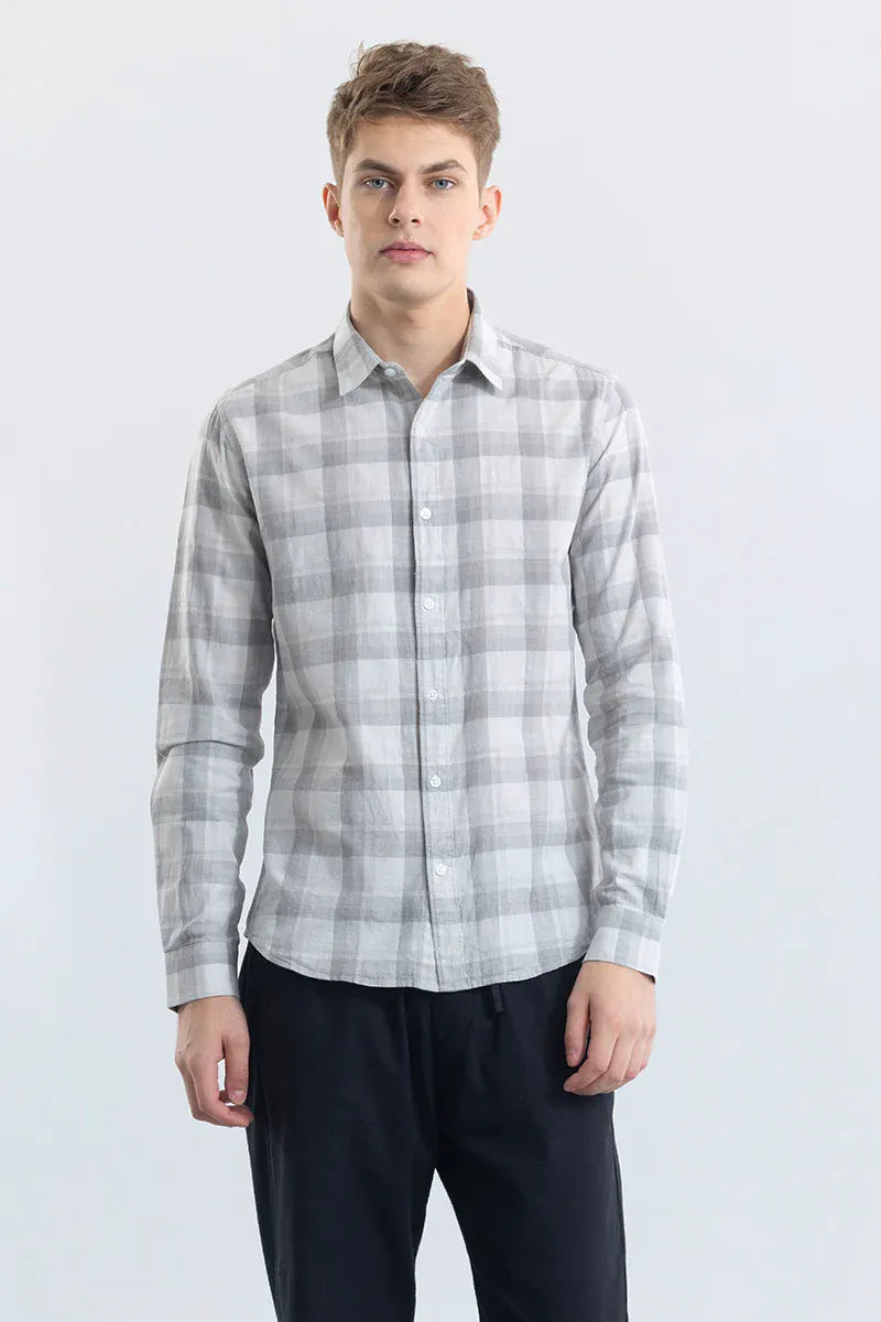 Snitch Alessia Smoke Grey Checks Linen Blend Shirt for Men