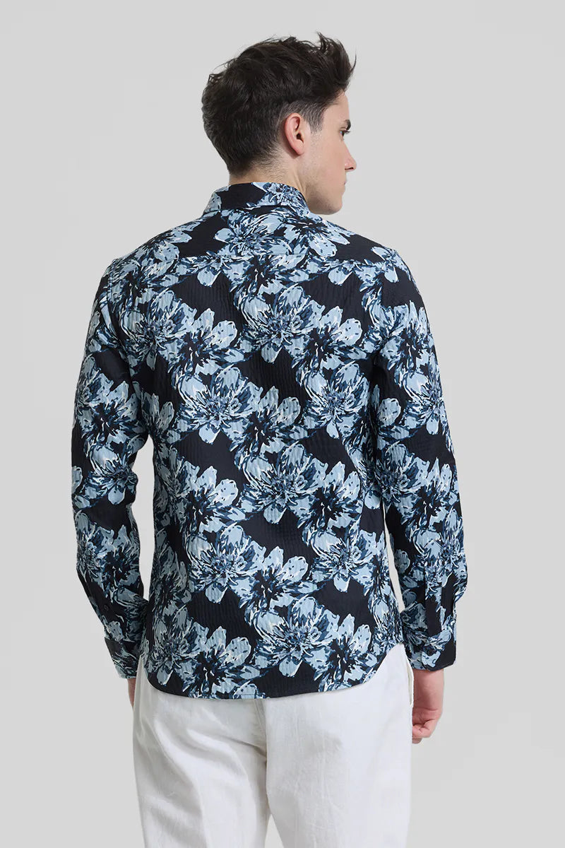 Snitch Black Floral Slim Fit Casual Shirt for Men