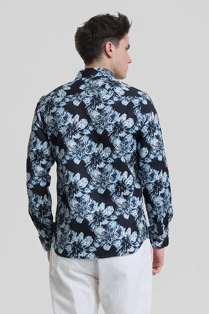 Snitch Black Floral Slim Fit Casual Shirt for Men