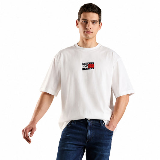 TOMMY HILFIGER Embroidered Logo Relaxed Fit T-Shirt - Ecru