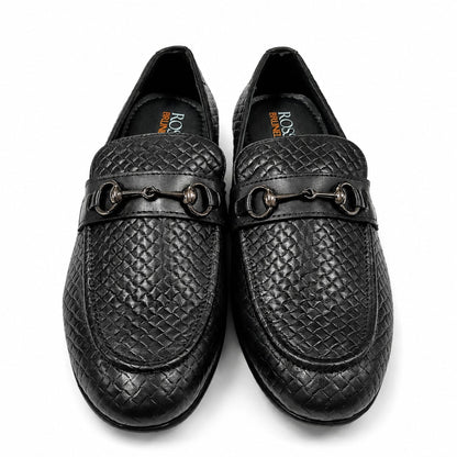 ROSSO BRUNELLO Woven Slip-On Formal Loafers for Men - Black