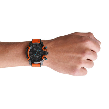 Diesel DZ4535 Mega Chief Men’s Watch | Orange Dial Chronograph | 51mm Stainless Steel Bold Designer Watch