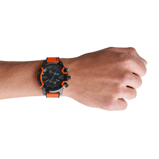 Diesel DZ4535 Mega Chief Men’s Watch | Orange Dial Chronograph | 51mm Stainless Steel Bold Designer Watch