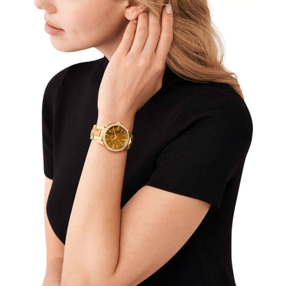 Michael Kors MK7389 Runway Pavé Women’s Watch | Tiger’s Eye Dial Gold-Tone Stainless Steel | Luxury Designer Watch
