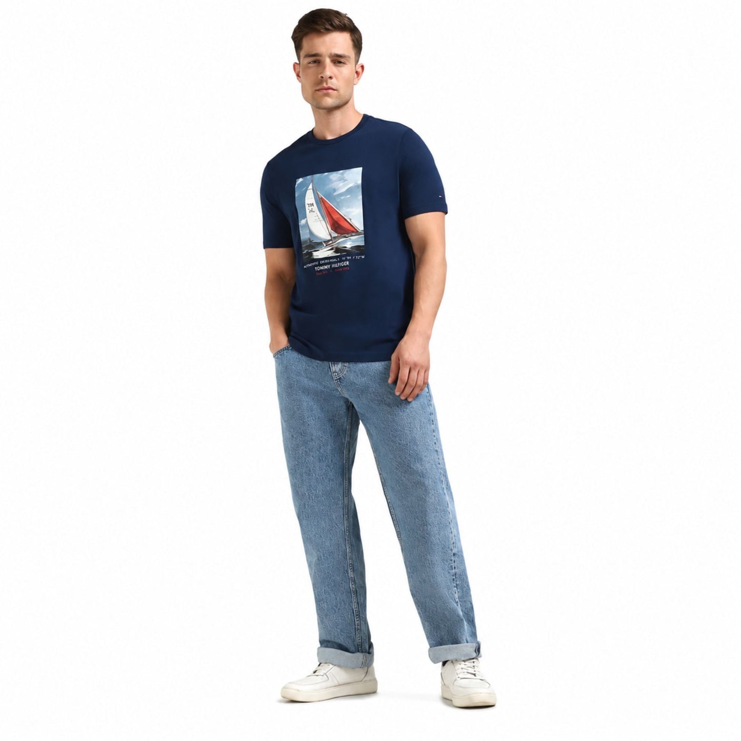 TOMMY HILFIGER Sailboat Print Regular Fit T-Shirt - Navy