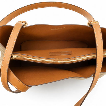 Coach Mollie Signature Canvas Tote – Light Khaki Saddle