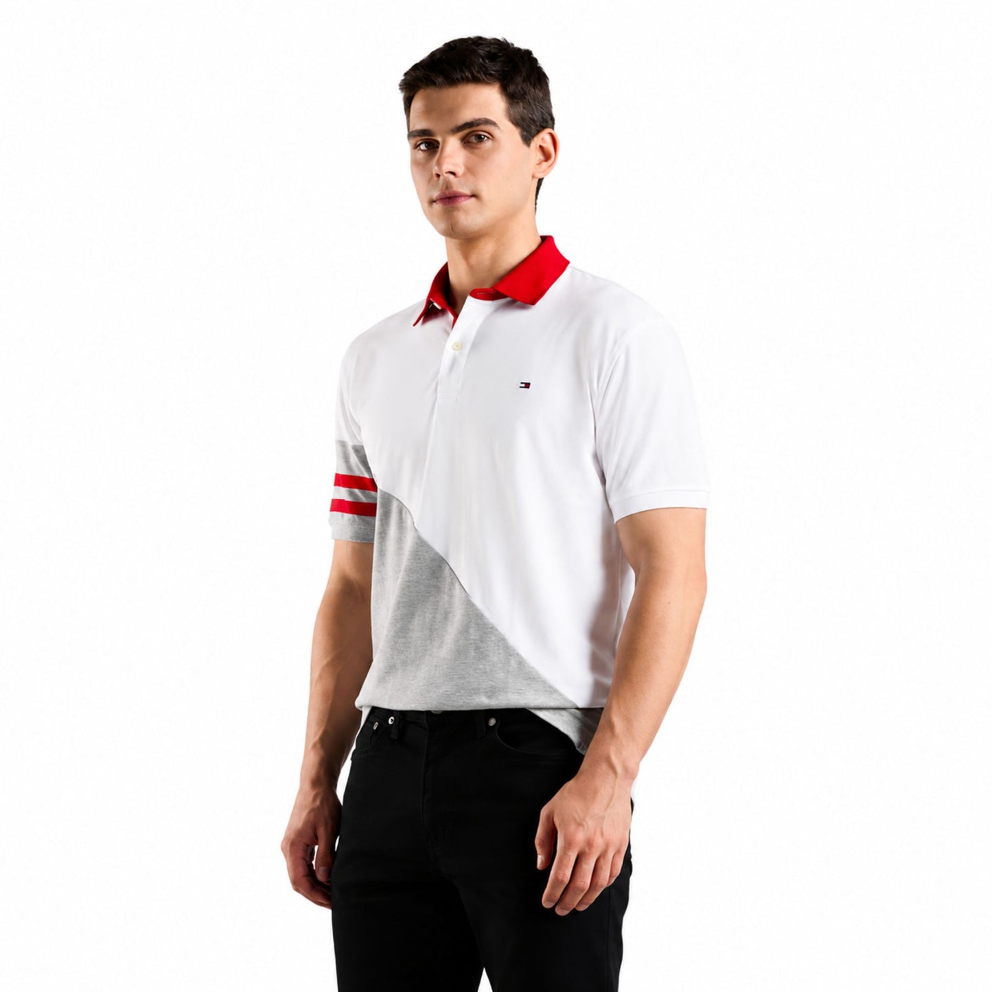 Tommy Hilfiger Men’s Colorblock Pure Cotton Polo T-Shirt - Grey