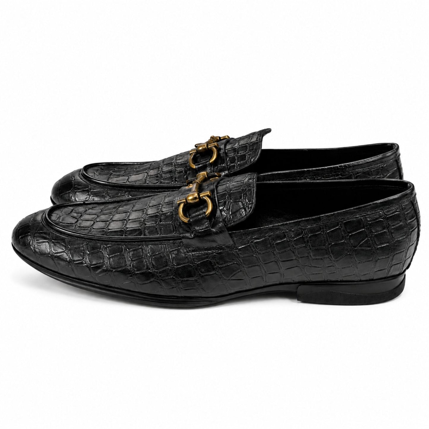 ROSSO BRUNELLO Croc Texture Slip-On Loafers for Men - Black