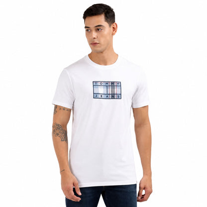 TOMMY HILFIGER Men Checkered Round Neck T-Shirt - White