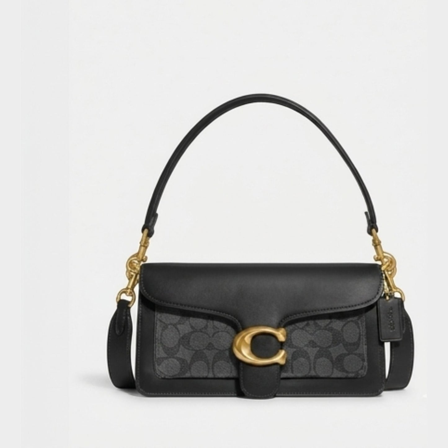 Coach Tabby 26 Medium Signature Canvas Shoulder Bag Black with Gold C Logo