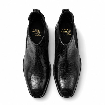 Brooks Brothers Croc Texture Chelsea Boots for Men’s - Black