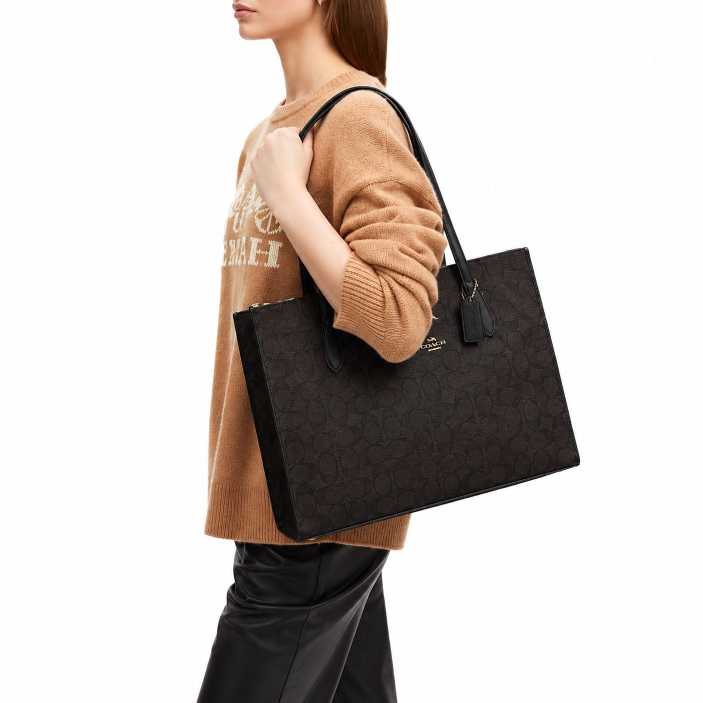 Coach Nina Signature Canvas Tote Bag – Black Brown