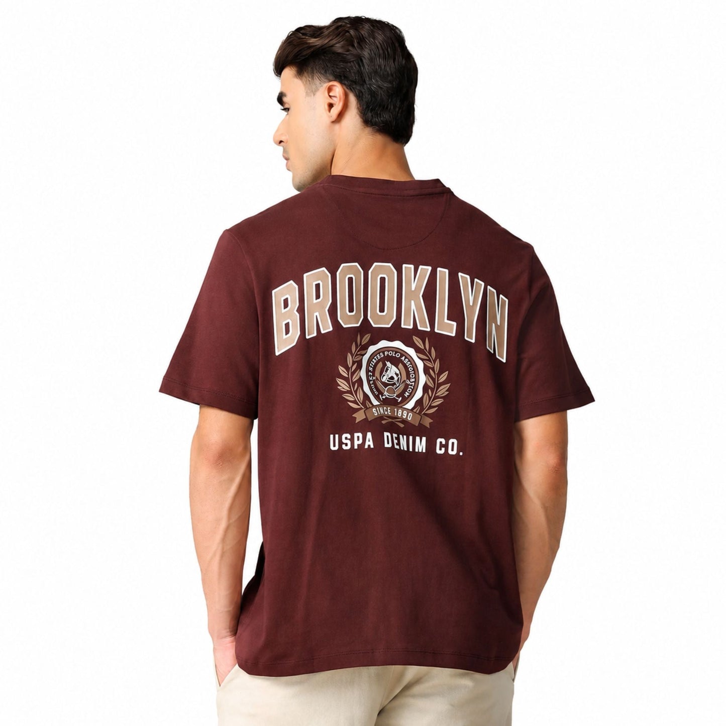 U.S. Polo Assn. Denim Co. Men Printed Crew Neck Pure Cotton Red T-Shirt