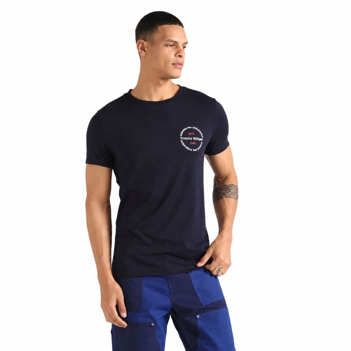 Tommy Hilfiger Men's Round Logo Transitional Cotton T-Shirt - Navy
