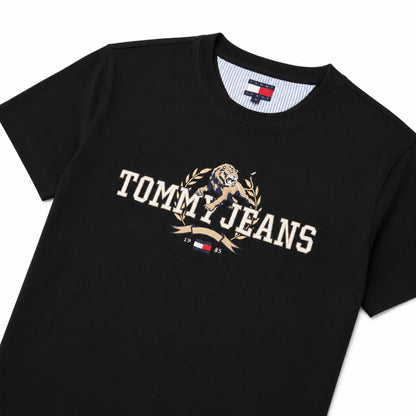 TOMMY HILFIGER Men Printed Round Neck Pure Cotton T-Shirt - Black