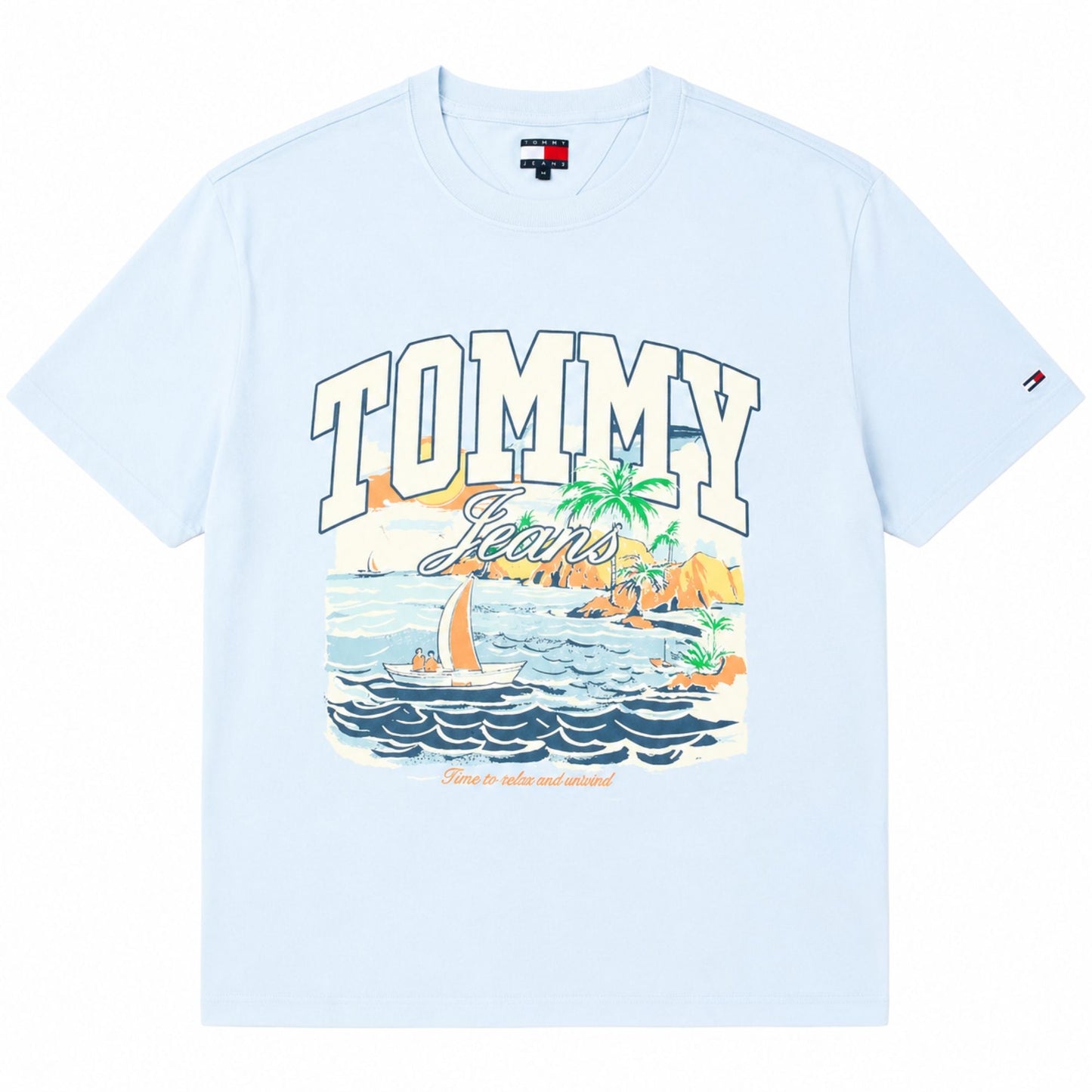 TOMMY HILFIGER Men Graphic Print Crew Neck Cotton Blend T-Shirt - Blue