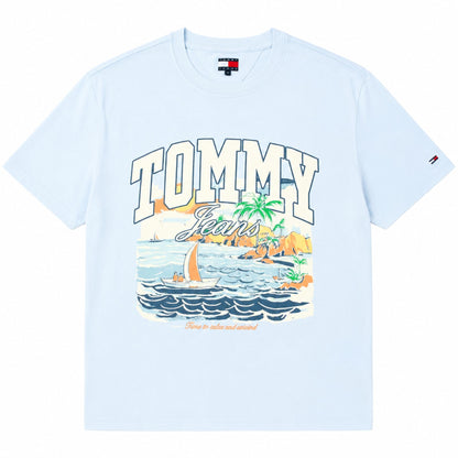 TOMMY HILFIGER Men Graphic Print Crew Neck Cotton Blend T-Shirt - Blue