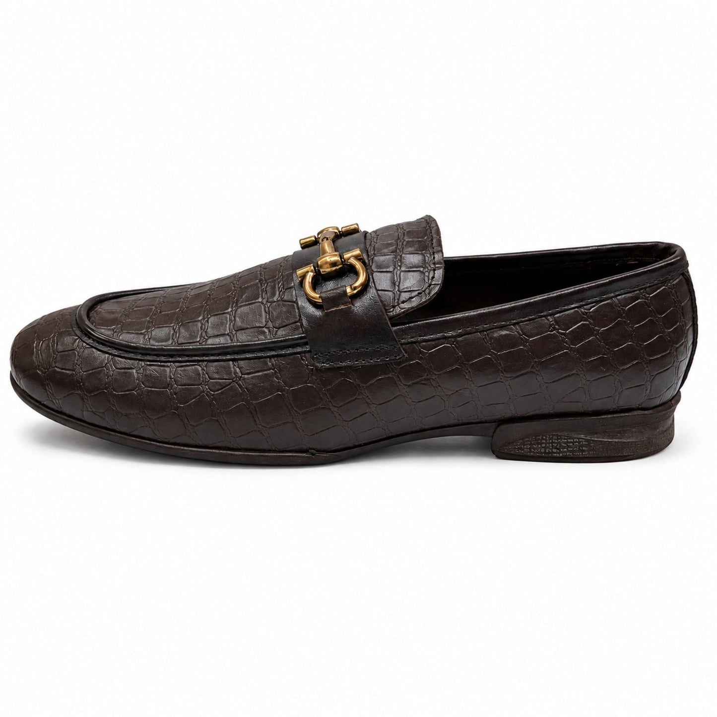 ROSSO BRUNELLO Croc Texture Slip-On Loafers for Men - Brown