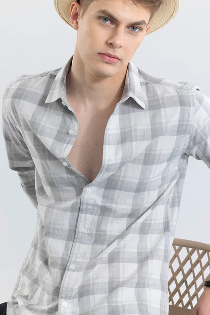 Snitch Alessia Smoke Grey Checks Linen Blend Shirt for Men