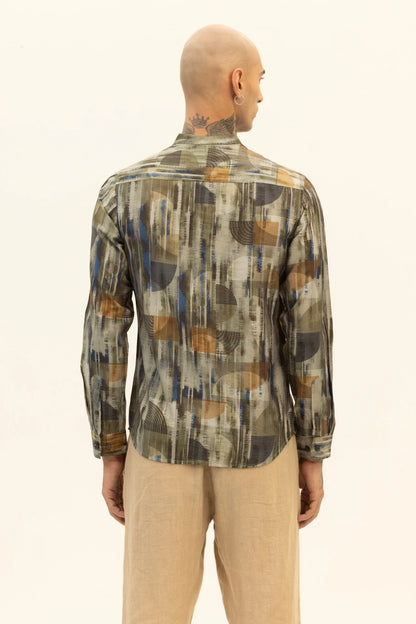 Snitch Men Slim Fit Green Printed Mandarin Collar Casual Shirt