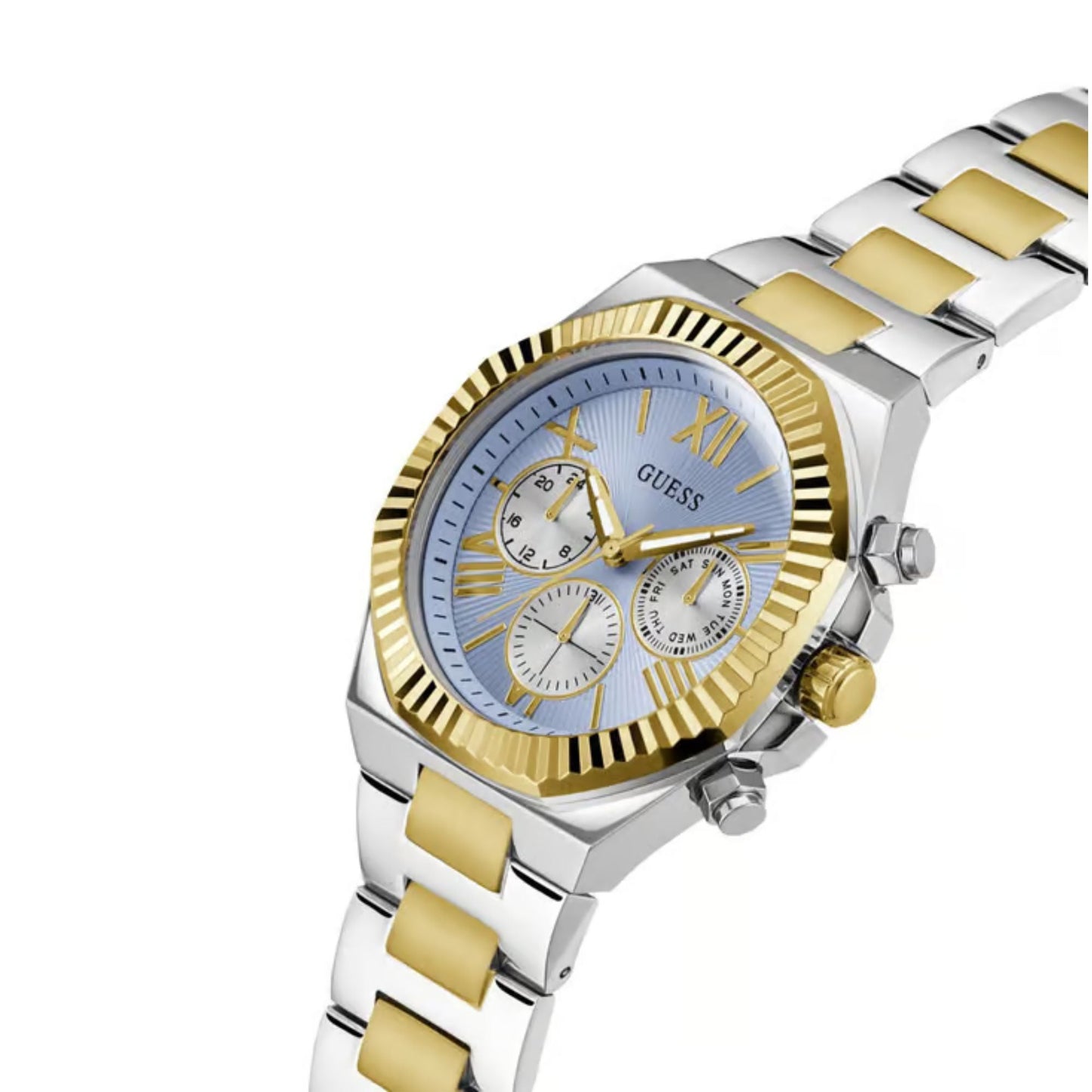 GUESS GW0703G3 Equity Men’s Watch | Blue Dial Two-Tone Multifunction | 44mm Stainless Steel Luxury Watch