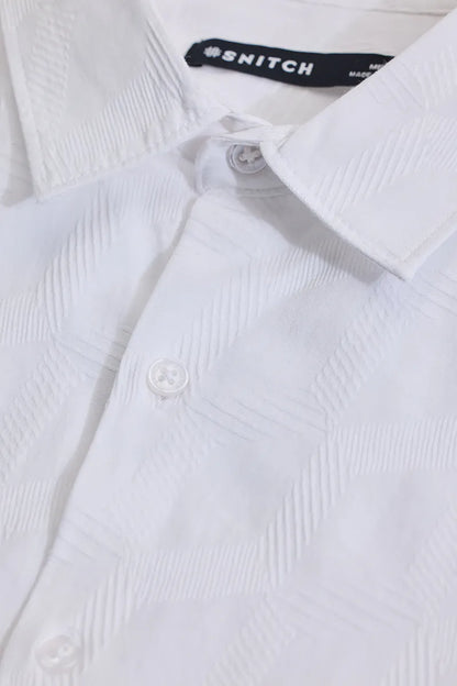 Snitch Men White Self-Design Slim Fit Casual Shirt
