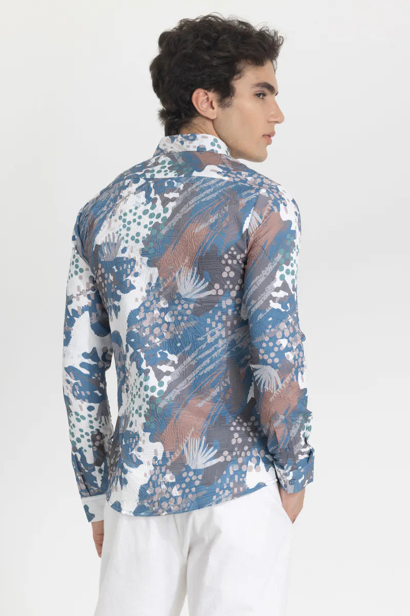 Snitch Blue Textured Abstract Slim Fit Shirt