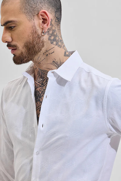 Snitch Men White Self-Design Slim Fit Casual Shirt