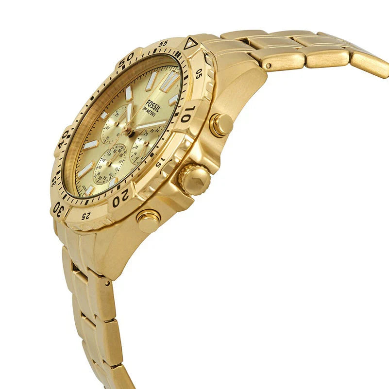 Fossil Garrett FS5772 Men’s Chronograph Watch – Gold Dial, Gold Stainless Steel Strap, 44mm Quartz
