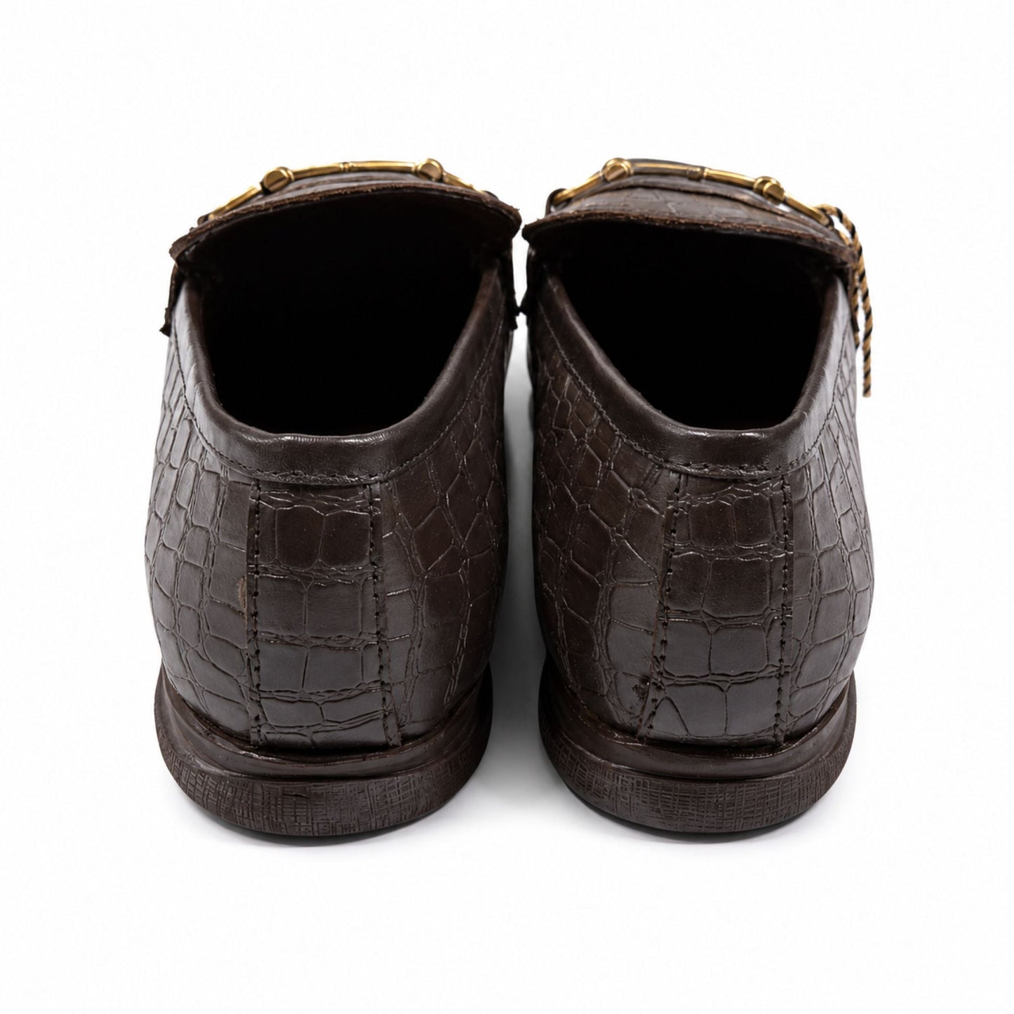 ROSSO BRUNELLO Croc Texture Slip-On Loafers for Men - Brown