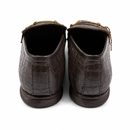 ROSSO BRUNELLO Croc Texture Slip-On Loafers for Men - Brown