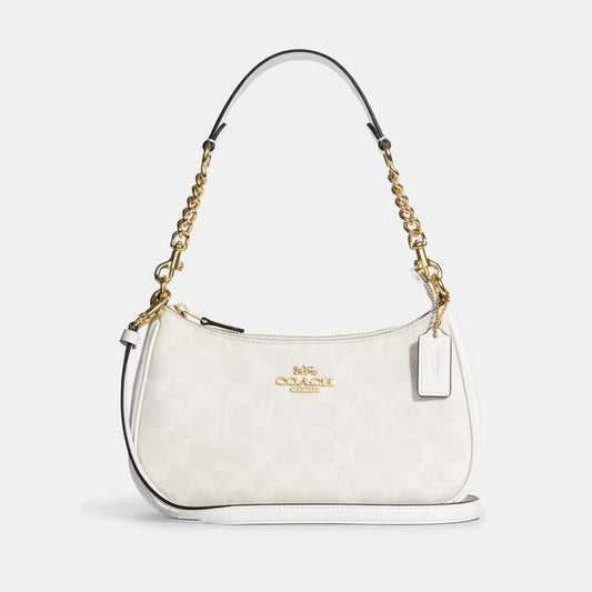 Coach Teri White Signature Canvas Shoulder Bag