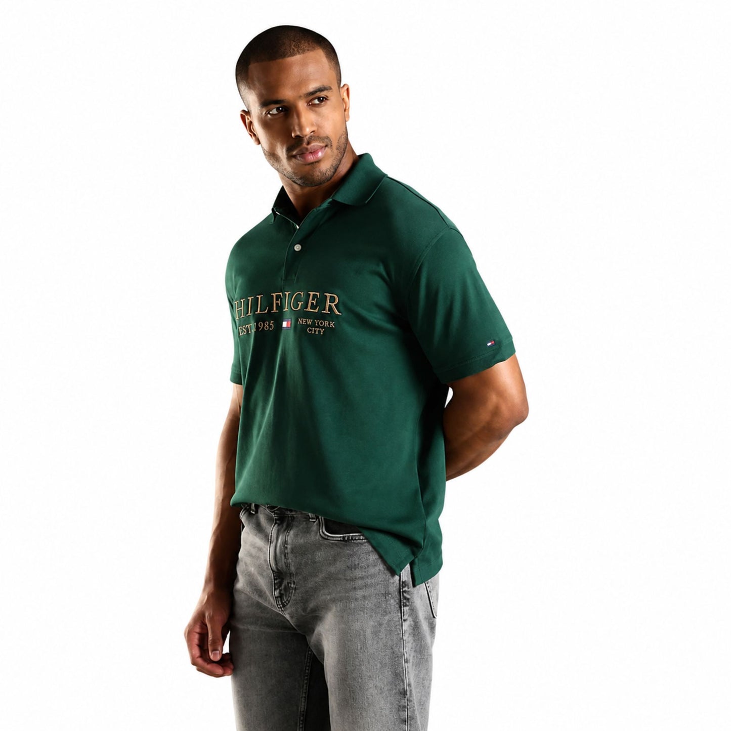 Tommy Hilfiger Men’s Printed Pure Cotton Polo T-Shirt - Green