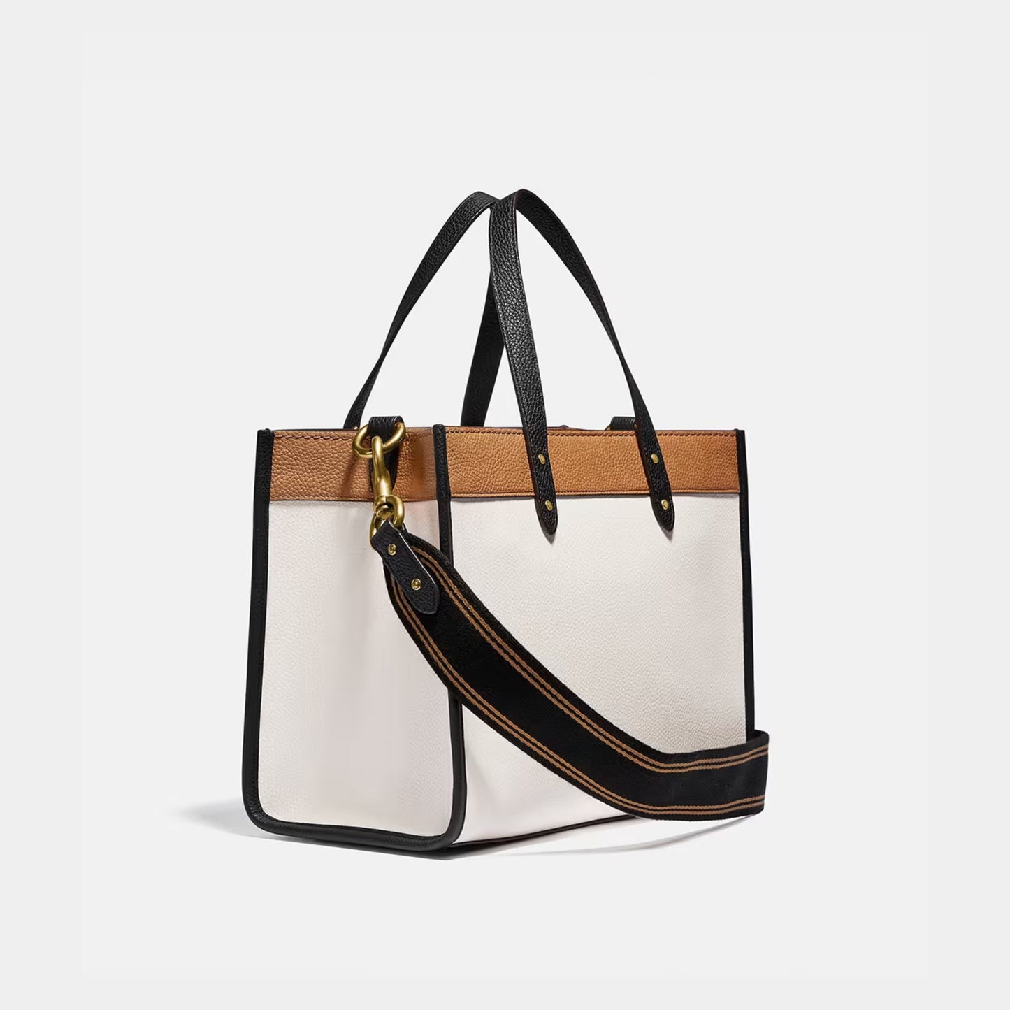 Coach Field Tote 30 Colourblocked White Signature Canvas & Leather Large Tote Bag with Detachable Strap