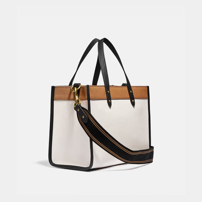 Coach Field Tote 30 Colourblocked White Signature Canvas & Leather Large Tote Bag with Detachable Strap