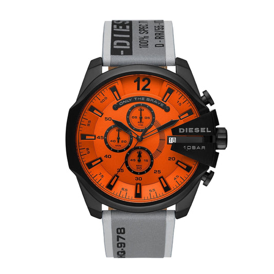 Diesel DZ4535 Mega Chief Men’s Watch | Orange Dial Chronograph | 51mm Stainless Steel Bold Designer Watch