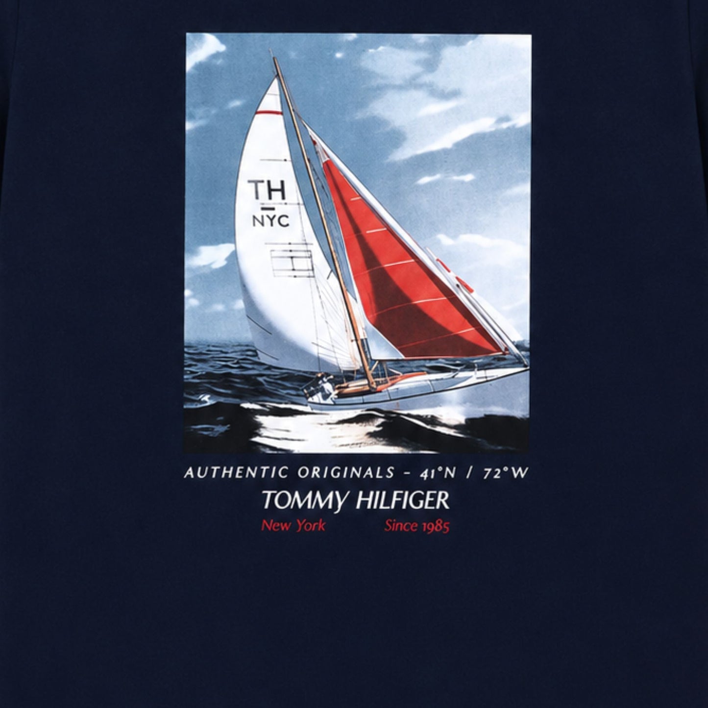 TOMMY HILFIGER Sailboat Print Regular Fit T-Shirt - Navy