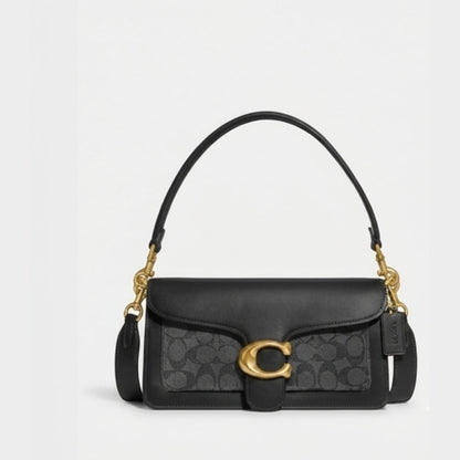 Coach Tabby 26 Medium Signature Canvas Shoulder Bag Black with Gold C Logo