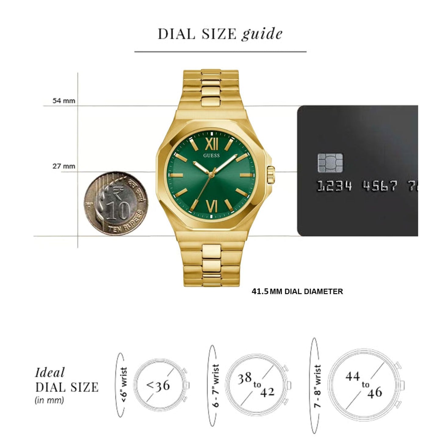 Guess Emperor GW0849G2 Men’s Analog Watch – Green Dial, Gold Stainless Steel Strap, 42mm Quartz