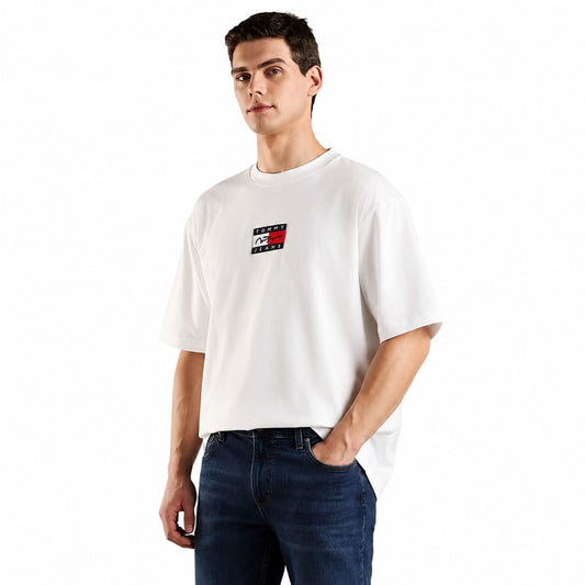 TOMMY HILFIGER Embroidered Logo Relaxed Fit T-Shirt - Ecru