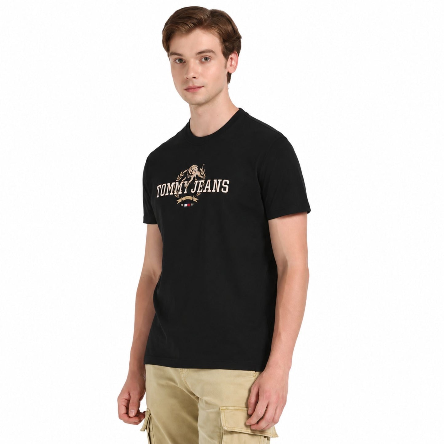TOMMY HILFIGER Men Printed Round Neck Pure Cotton T-Shirt - Black