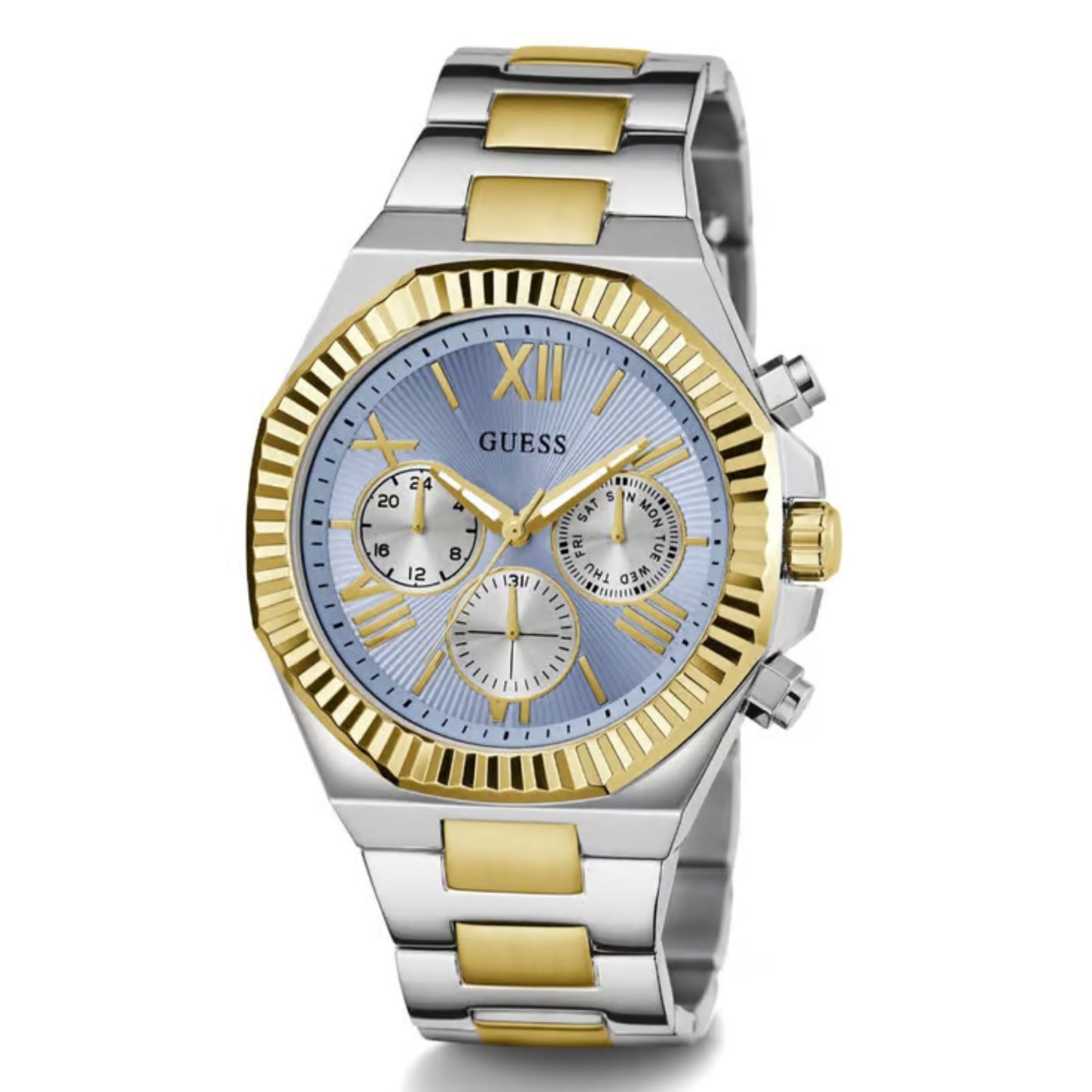 GUESS GW0703G3 Equity Men’s Watch | Blue Dial Two-Tone Multifunction | 44mm Stainless Steel Luxury Watch