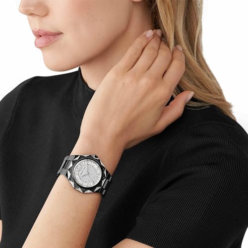 Michael Kors MK4692 Raquel Women’s Watch | Silver Dial Black Stainless Steel Bracelet | Rectangular Analog Luxury Watch