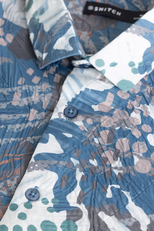 Snitch Blue Textured Abstract Slim Fit Shirt